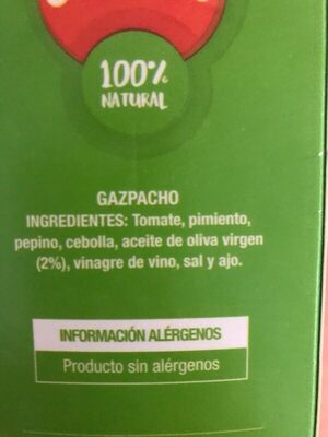 Gazpacho natural - Ingredients - es