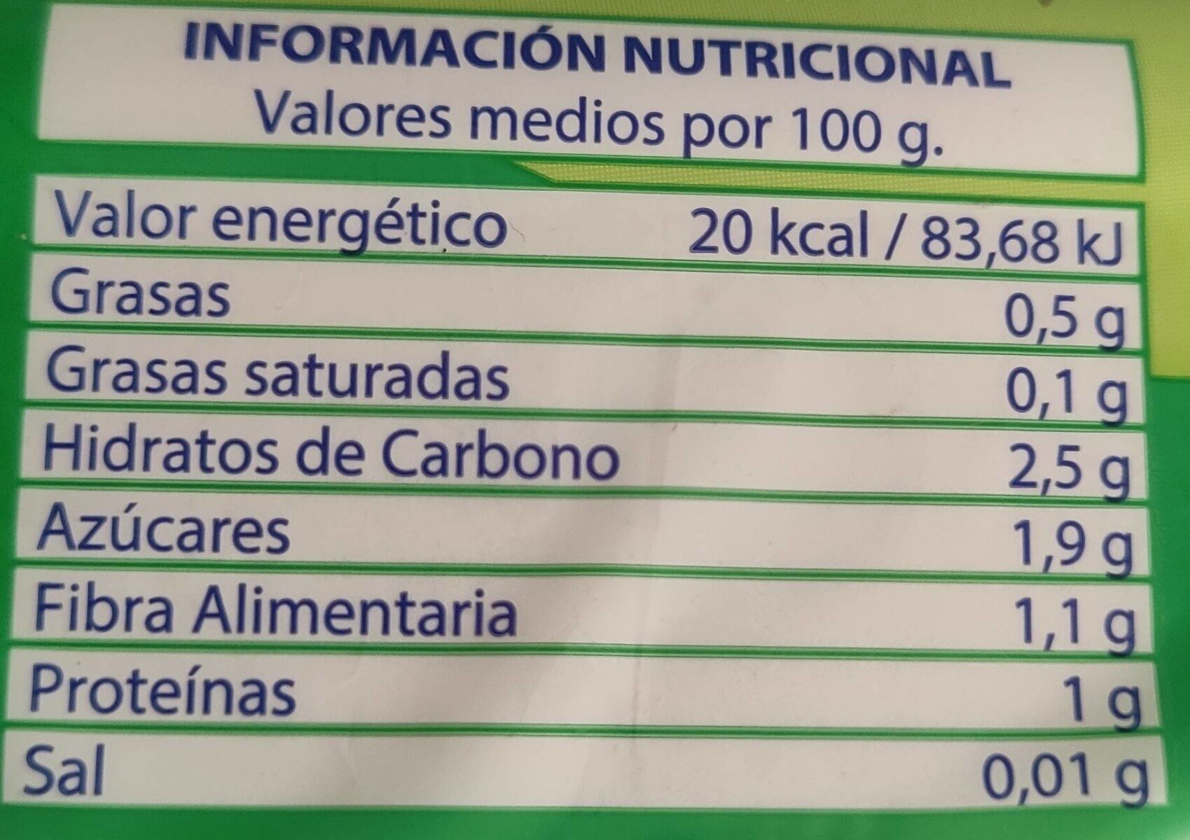 Endibias - Información nutricional