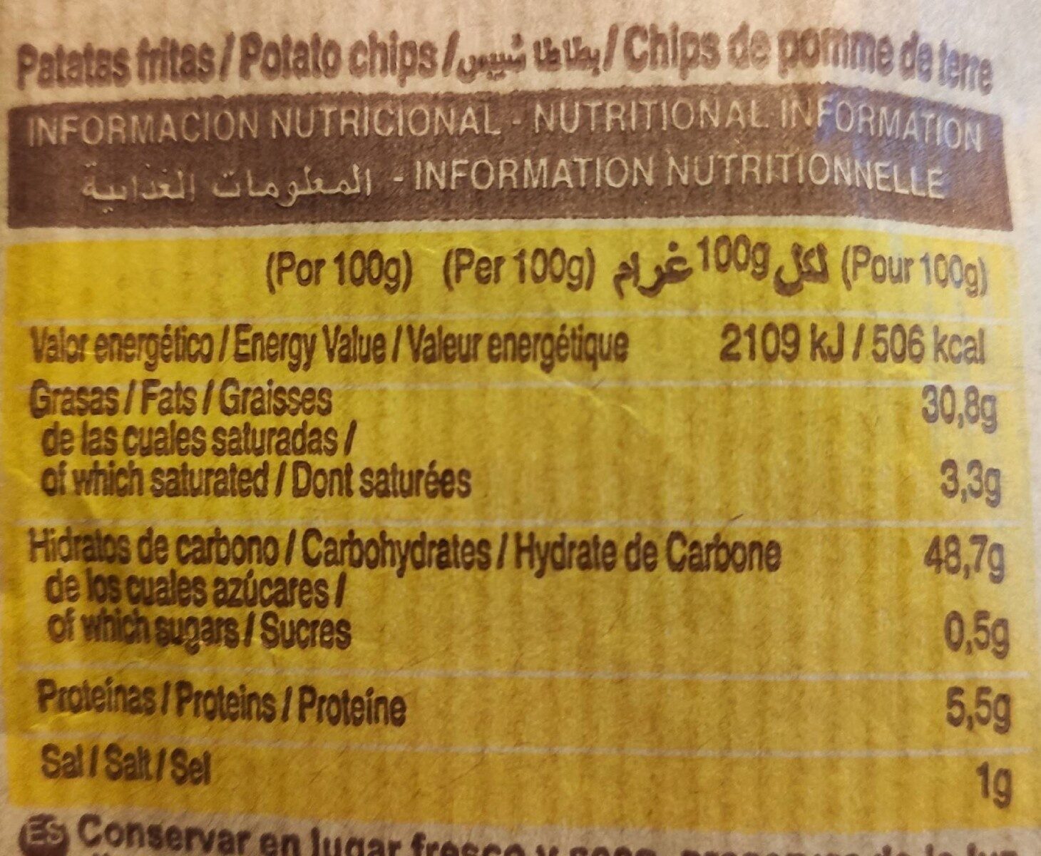Patatas fritas en sarten - Información nutricional