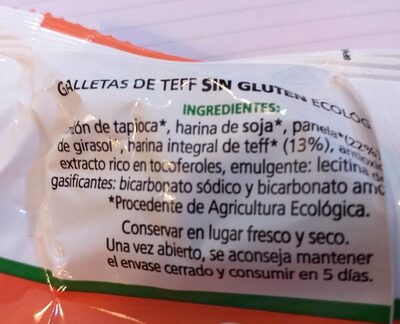 Galletas de Teff - Información nutricional