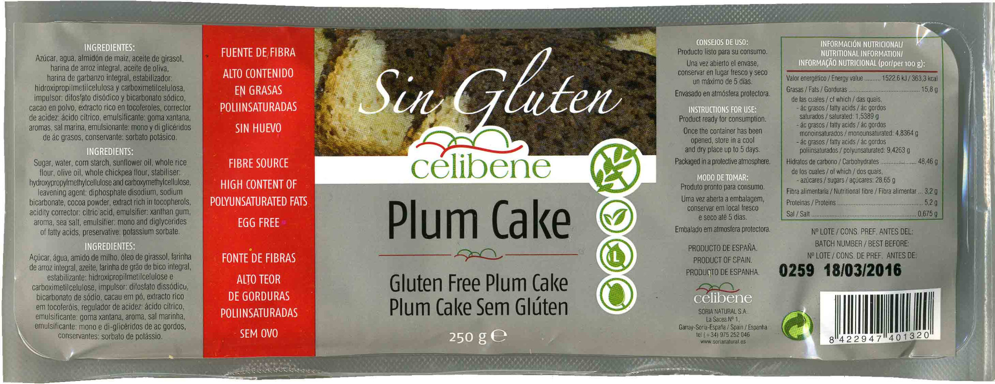 Plum cake sin gluten - Product - es