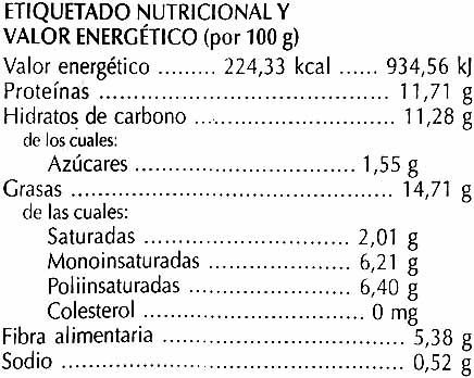 Hamburguesas vegetales Semillas - Información nutricional