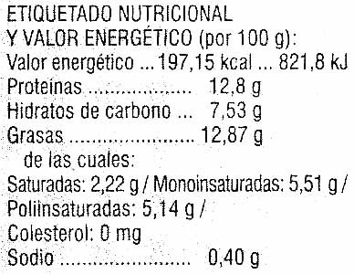 Rollitos de tofu con olivas - Información nutricional