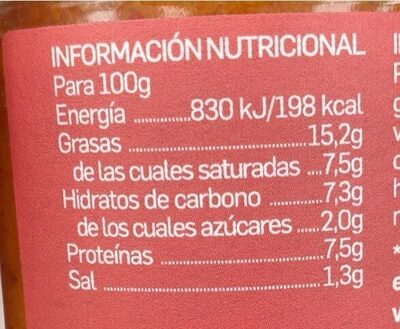 Paté vegetal de pimiento y cúrcuma - Información nutricional