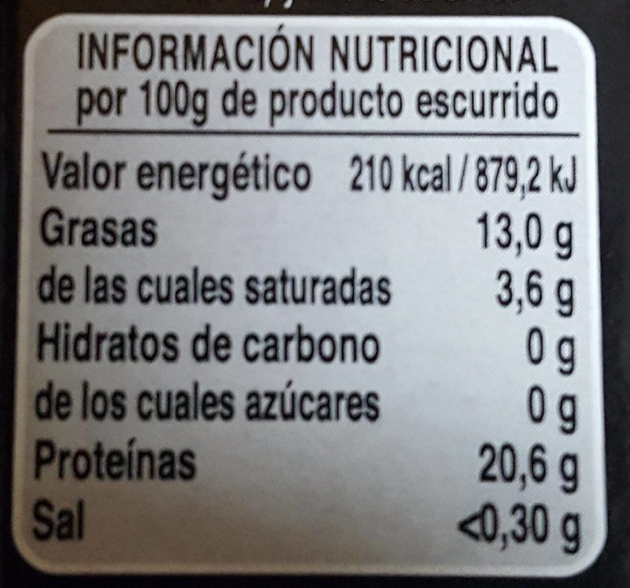 Sardinillas en aceite de oliva - Información nutricional