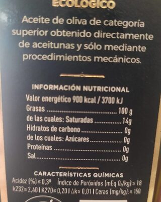 Aceite de oliva Virgen extra - Información nutricional