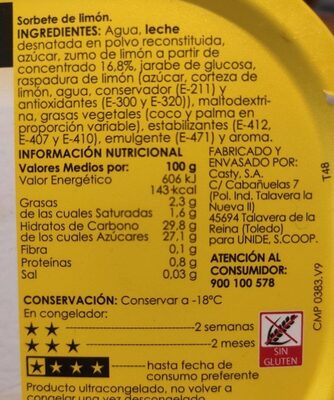 Helado de Limon - Información nutricional