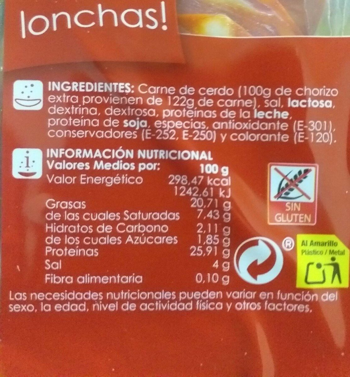 Choriza extra - Nutrition facts - es