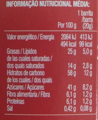 Snack de chocolate con leche y cereales - Información nutricional - fr