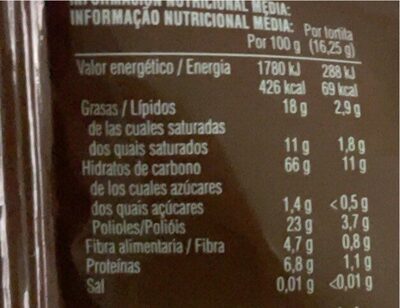 Tortitas de arroz integral con chocolate negro 0% - Información nutricional