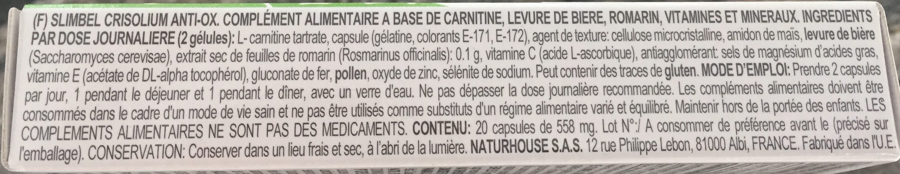 Slimbel Crisolium Anti-Ox - Ingredienti - fr