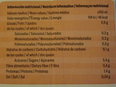 Bebida De Avena - Informació nutricional - es