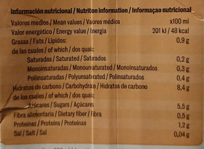 Bebida de avena - Nutrition facts