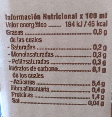 Bebida de avena - Nutrition facts - es