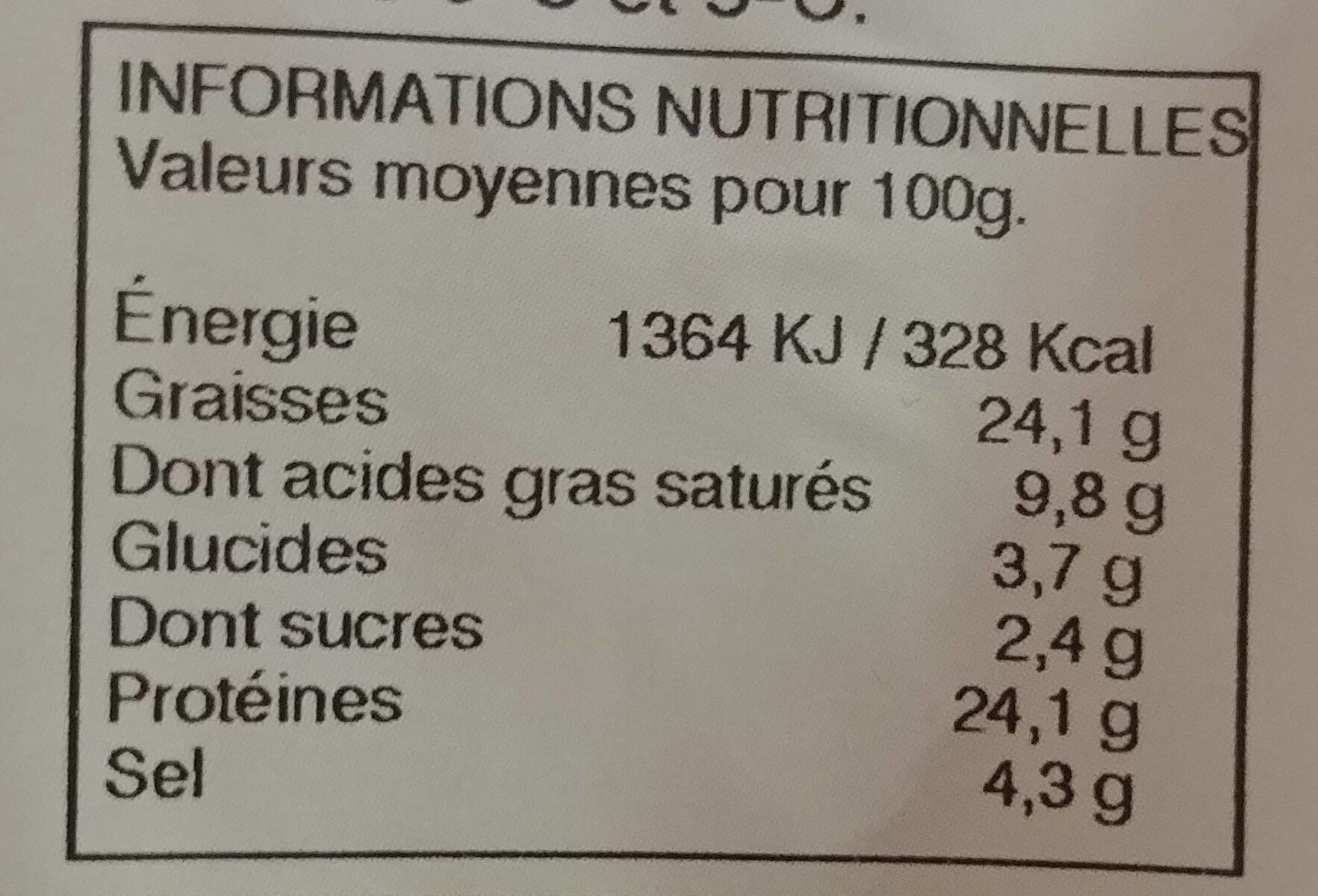 Gros chorizo de boeuf et dinde - Nutrition facts - fr