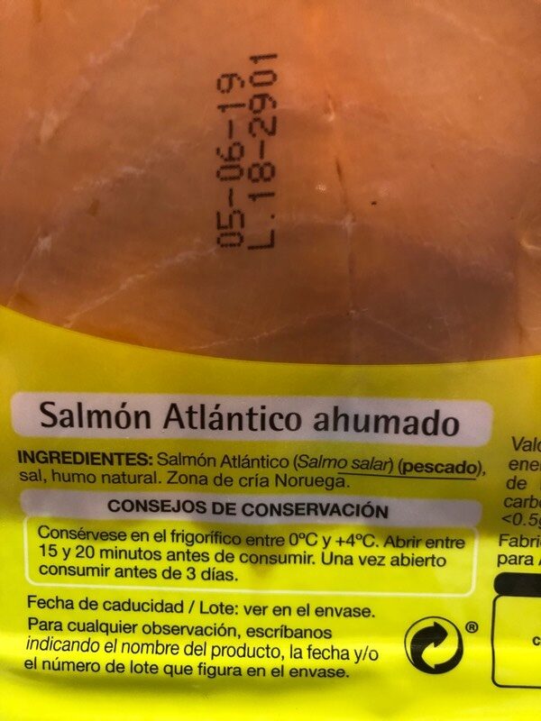 Salmón Atlántico ahumado - Ingredientes