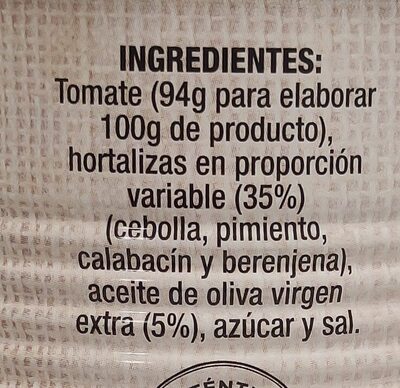 Pisto sofrito de verduras - Ingredients - es