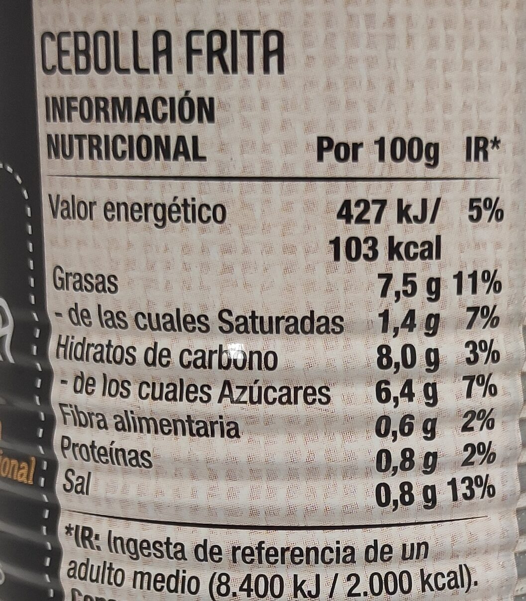 Cebolla frita 340 gr. - Nutrition facts - es
