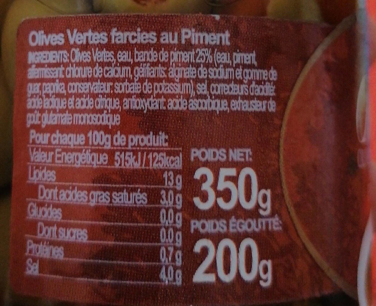 Olives vertes au piment - Nutrition facts - fr