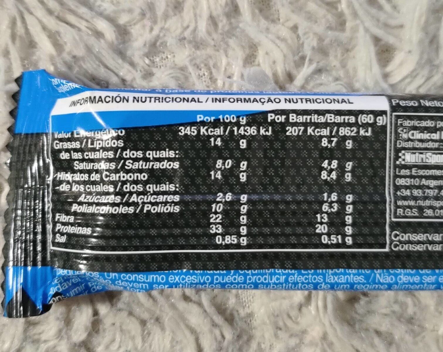 Bar low carbs High protein Coconut Flavour - Informació nutricional - es