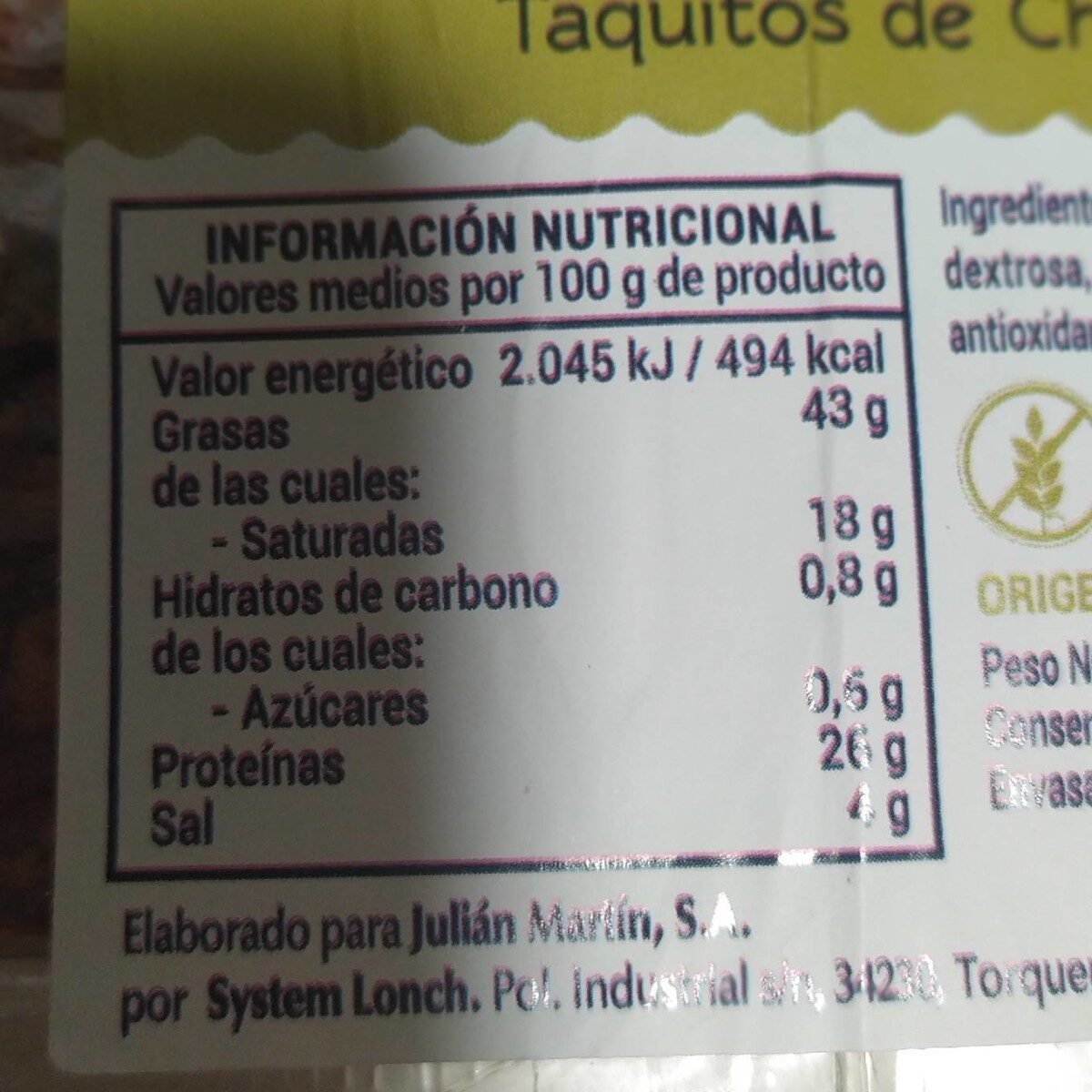 Taquitos de chorizo ibérico - Información nutricional