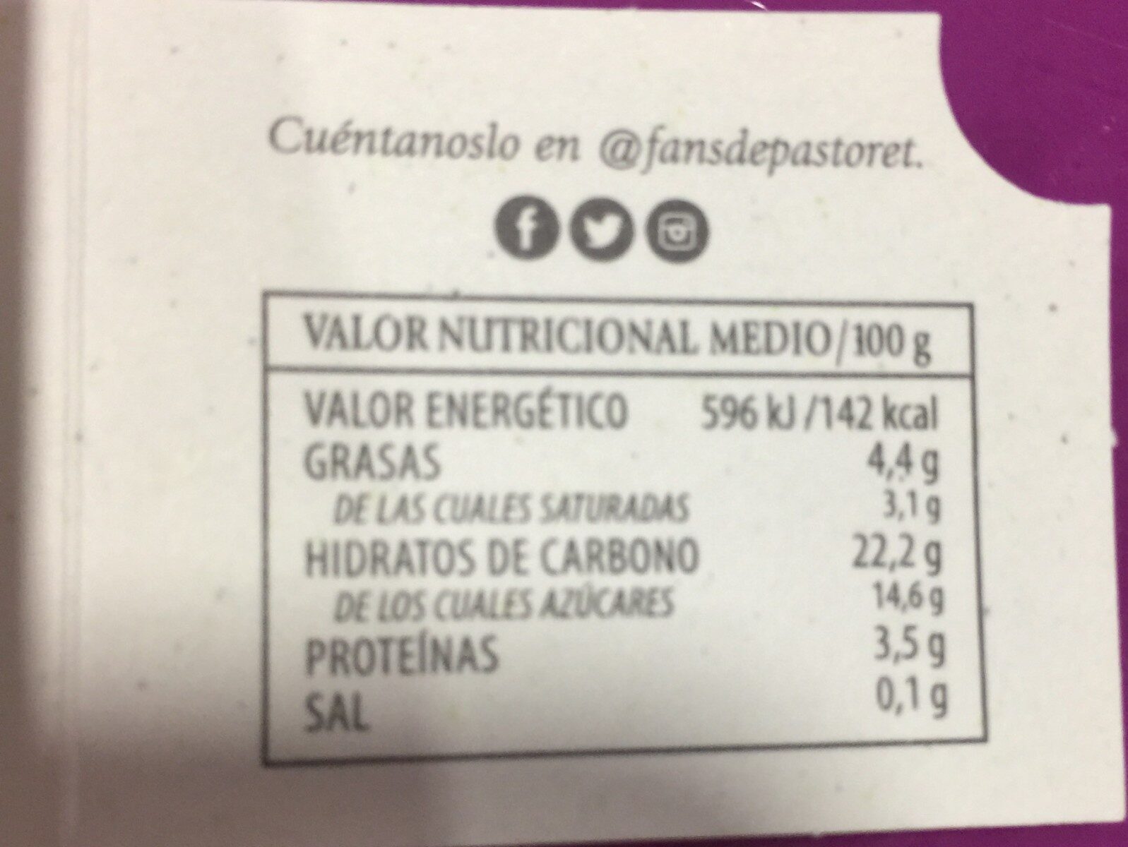Crema de chocolate y naranja - Información nutricional