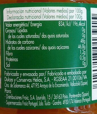 Mermelada de albaricoque - Informació nutricional - es