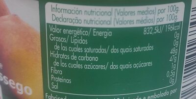 Mermelada de melocotón extra - Informació nutricional - es