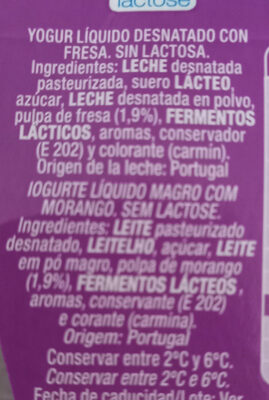 Yogur líquido sin lactosa desnatado con fresa - Ingredients