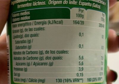 Bifidus desnatado natural yogurt - Informació nutricional - es