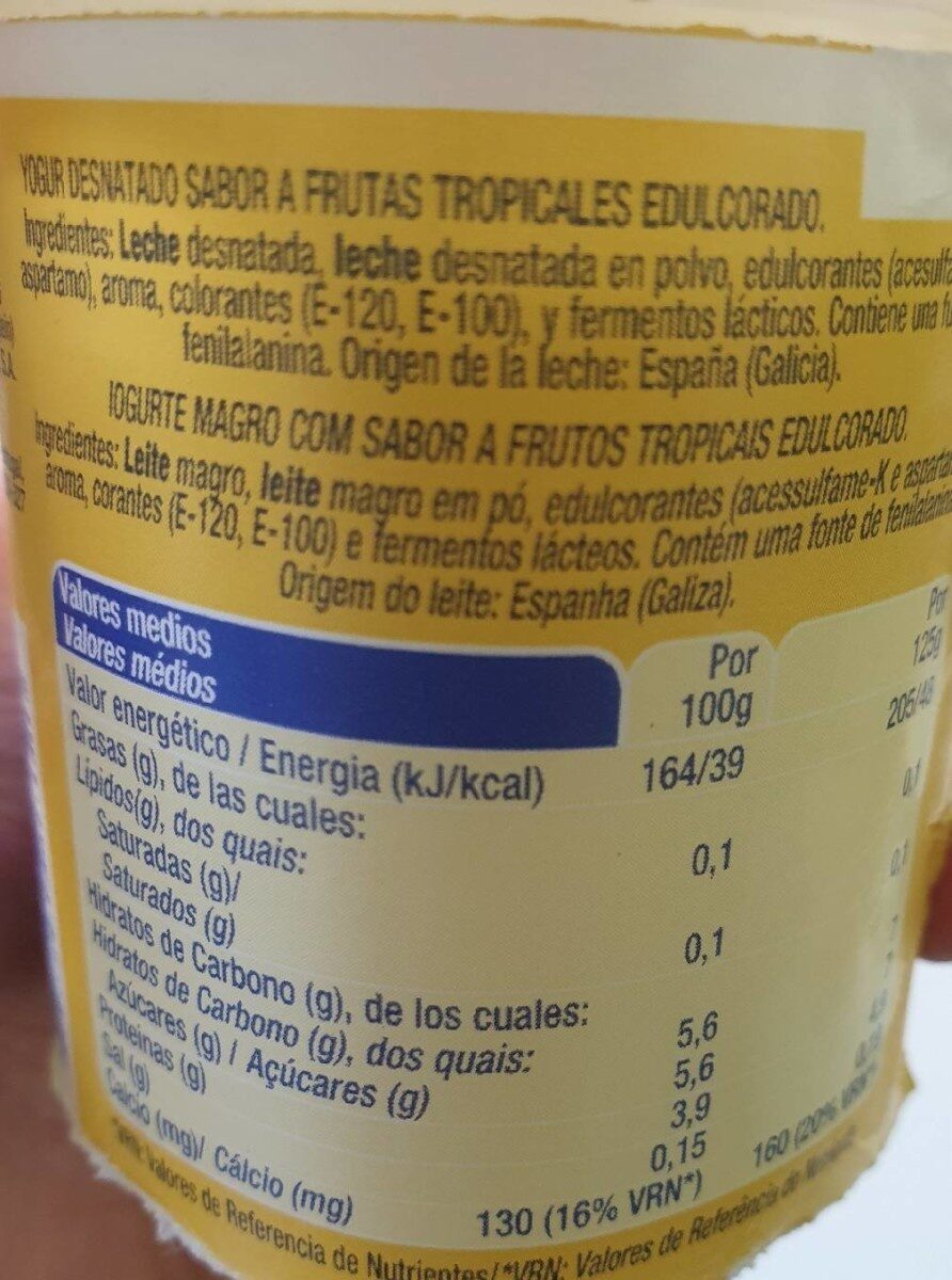 Yogur  frutas tropicales - Informació nutricional - es