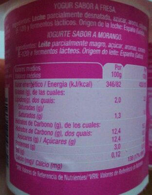 yogurt sabor fresa - Informació nutricional - es