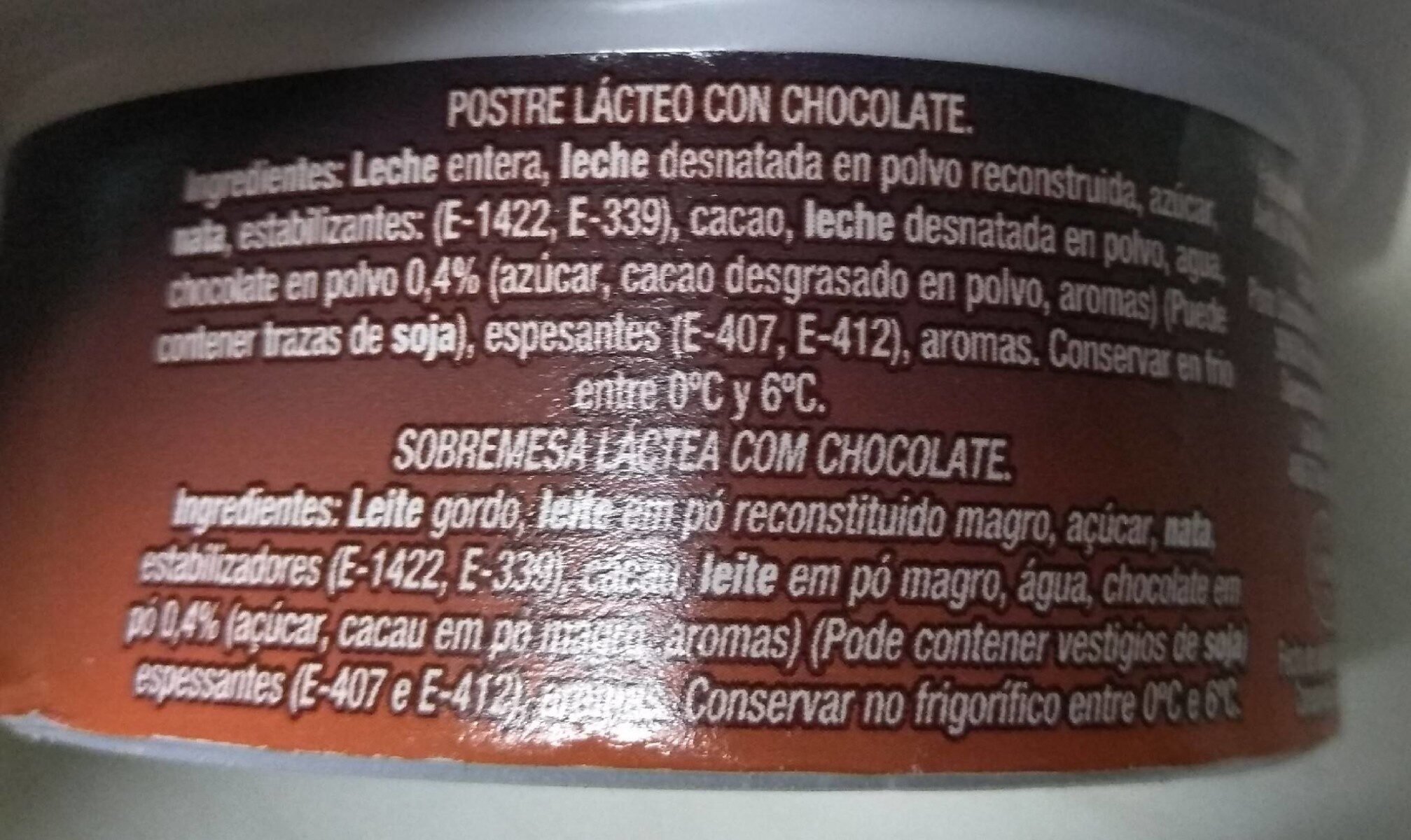 Natillas de chocolate - Informació nutricional - es