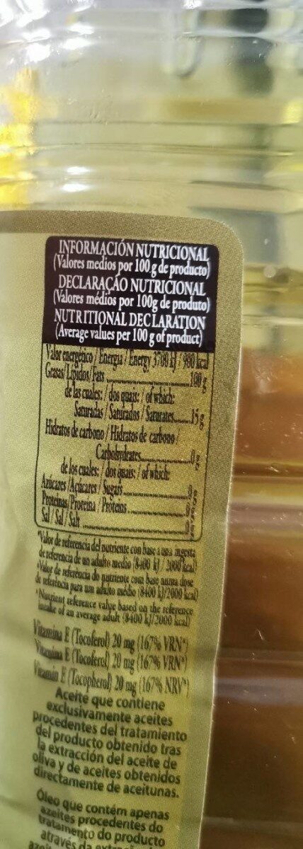 Aceite de orujo de oliva - Informació nutricional - es