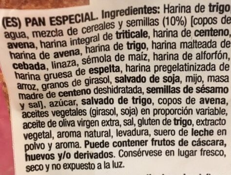 Pan 15 Cereales y Semillas - Ingredients - es