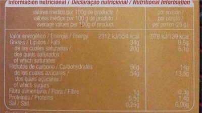 Chocolate con leche sabor naranja - Informació nutricional - es