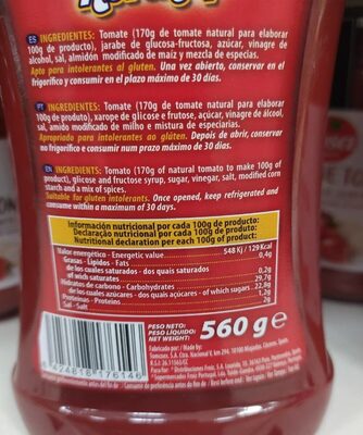 Ketchup - Informació nutricional - es