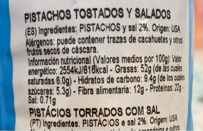 Pistachos - Informació nutricional - es