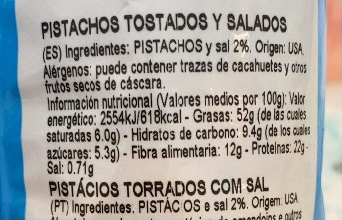 Pistachos - Informació nutricional - es