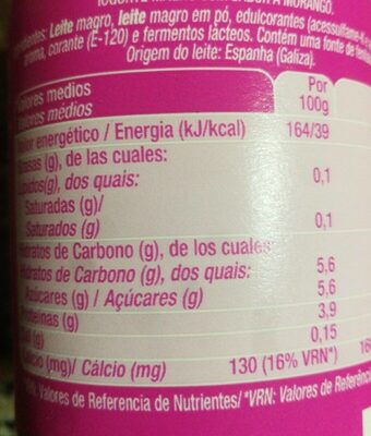 Yogur sabor fresa - Informació nutricional - es