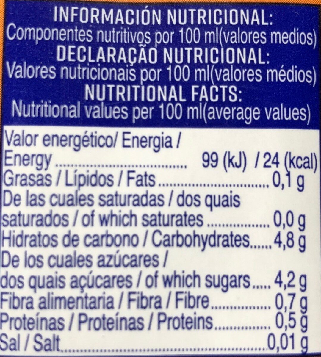Bebida melocotón sin azucar - Información nutricional