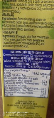 Bebida piña sin azúcar - Informació nutricional - es