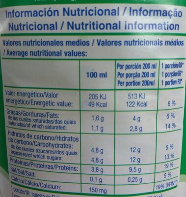 Leche semi desnatada calcio - Informació nutricional - es
