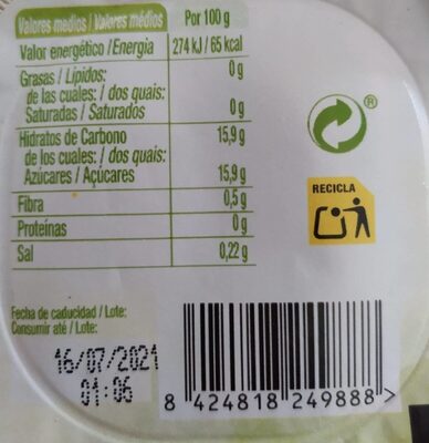 Jelly sabor limón - Informació nutricional