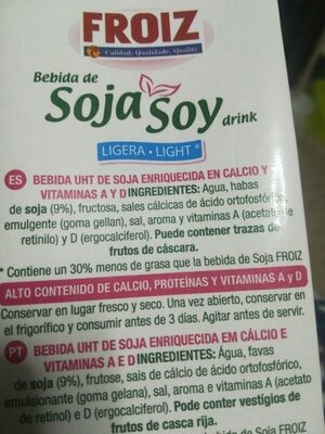 Bebida de soja Soy drink - Ingredients - es