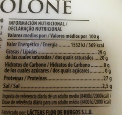 Queso Provolone - Informació nutricional - es
