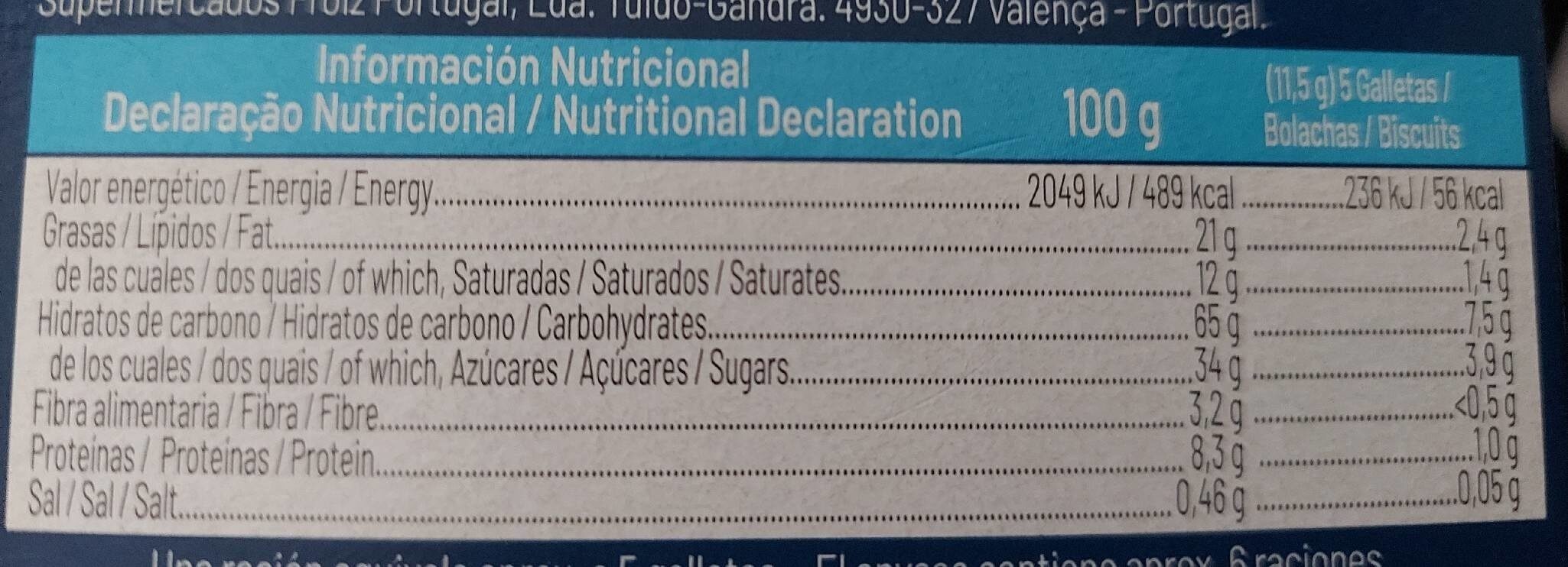 Palitos de chocolate con leche - Informació nutricional - es