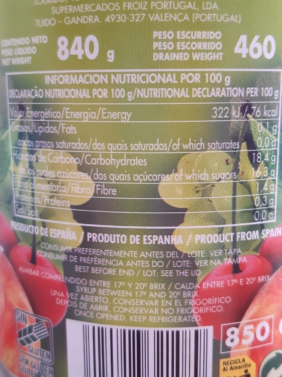 cóctel de frutas en almíbar - Informació nutricional - es