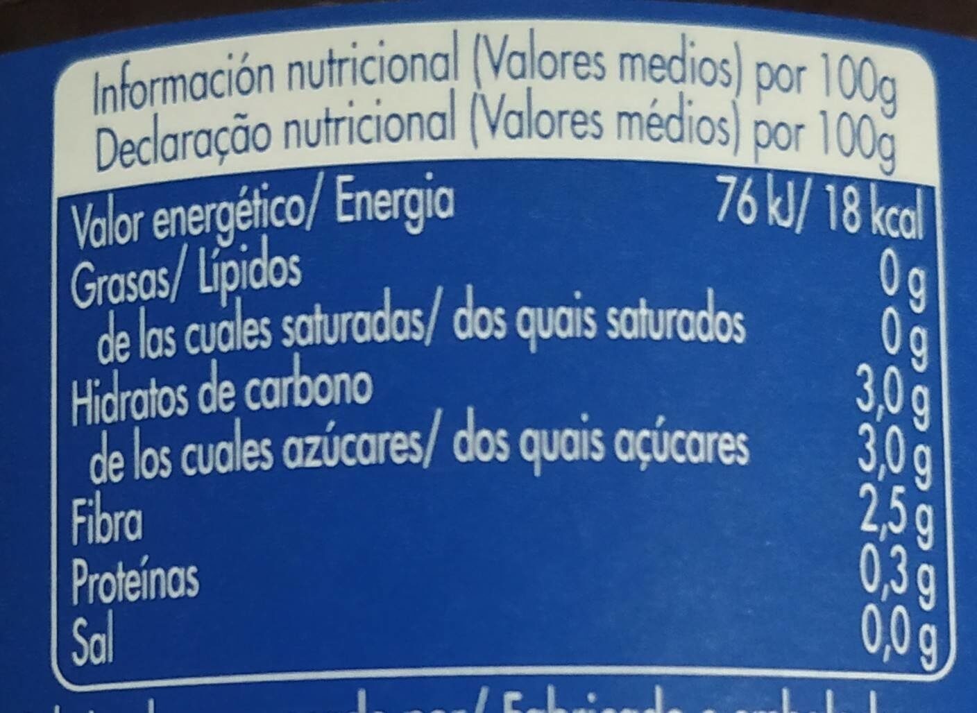 Mermelada arándano - Informació nutricional - es