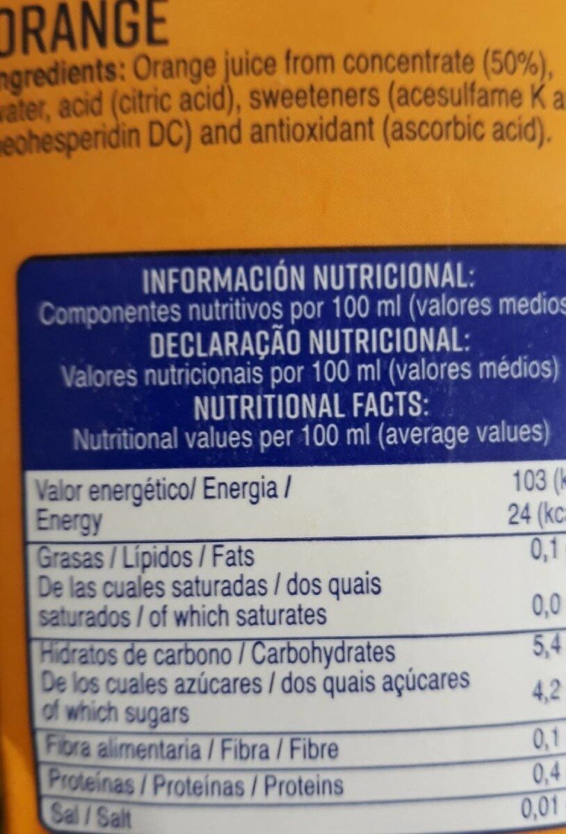 Naranja - Informació nutricional - es